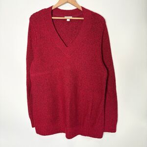 J Jill Sweater Red V- Neck Alpaca Blend Soft Top Long Sleeve Women Size M